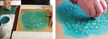 型紙を使って摺込む